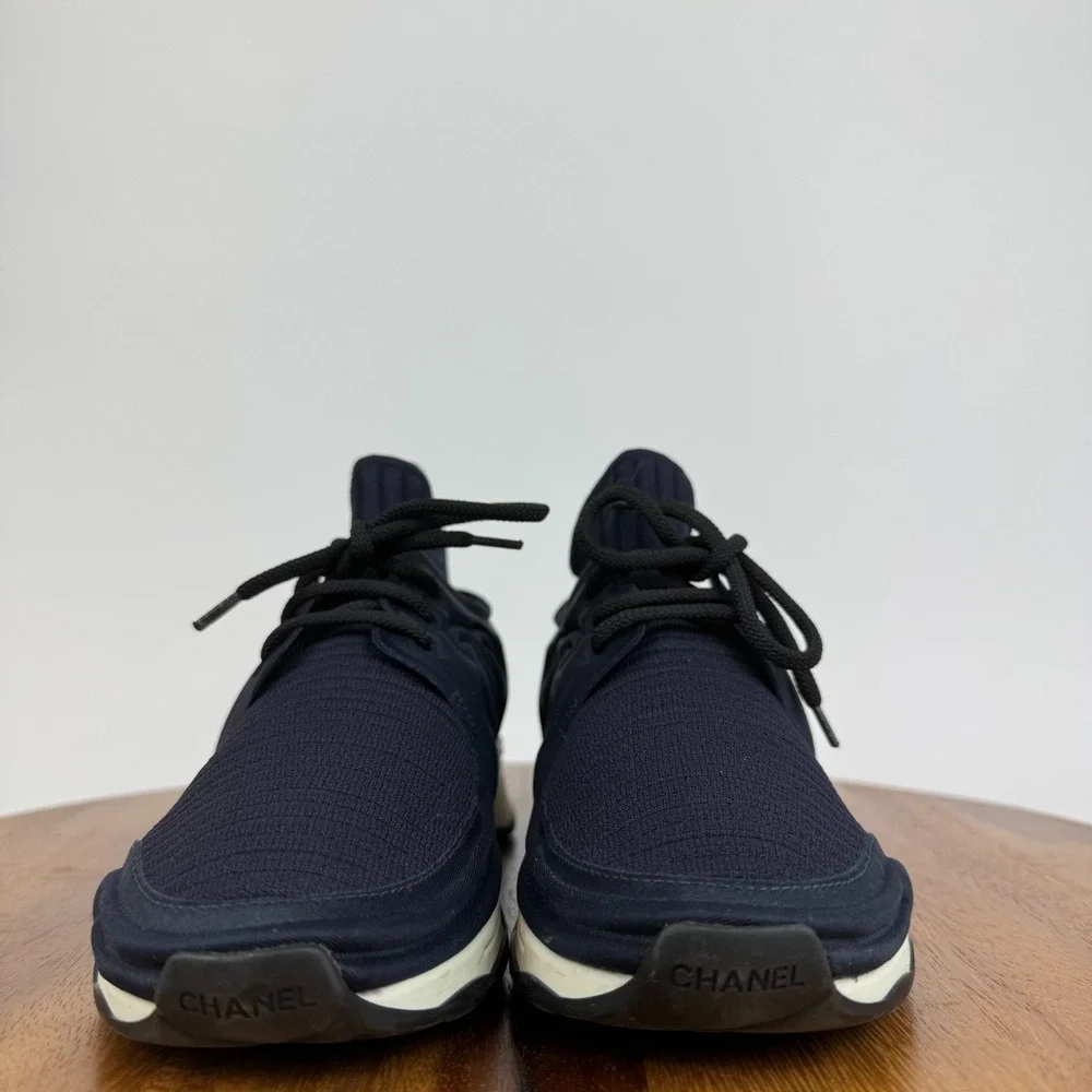 Womens Chanel Interlocking CC Logo Navy Blue‎ Sock Sneakers Shoes Size 36 US 6